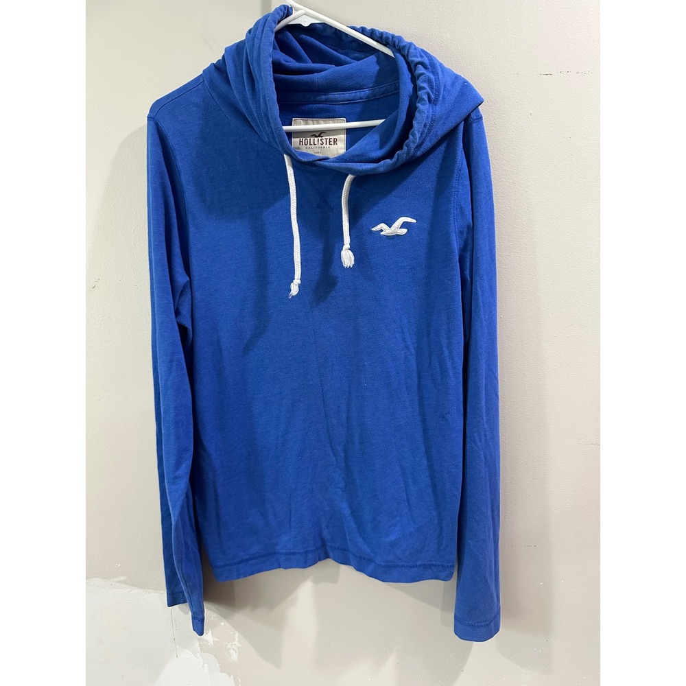 Hollister California Mens Blue Long Sleeve Hooded T-Shirt XL Seagull Pullover